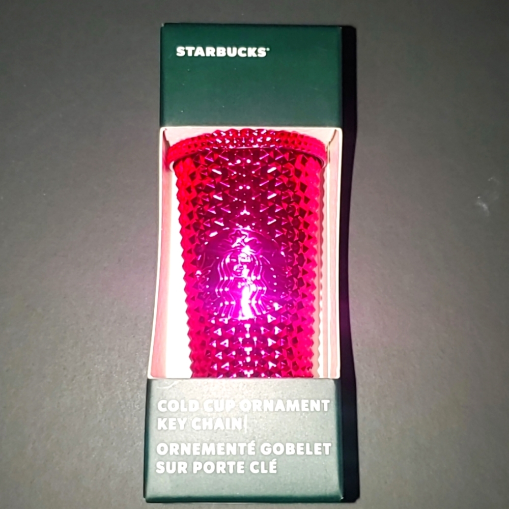 Starbucks Neon Pink Diamond Studded Keychain